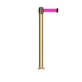 Montour Line Stanchion Belt Barrier Fixed Base Pol.Brass Post 7.5ftFl. Pink Belt MX630F-PB-FPK-75